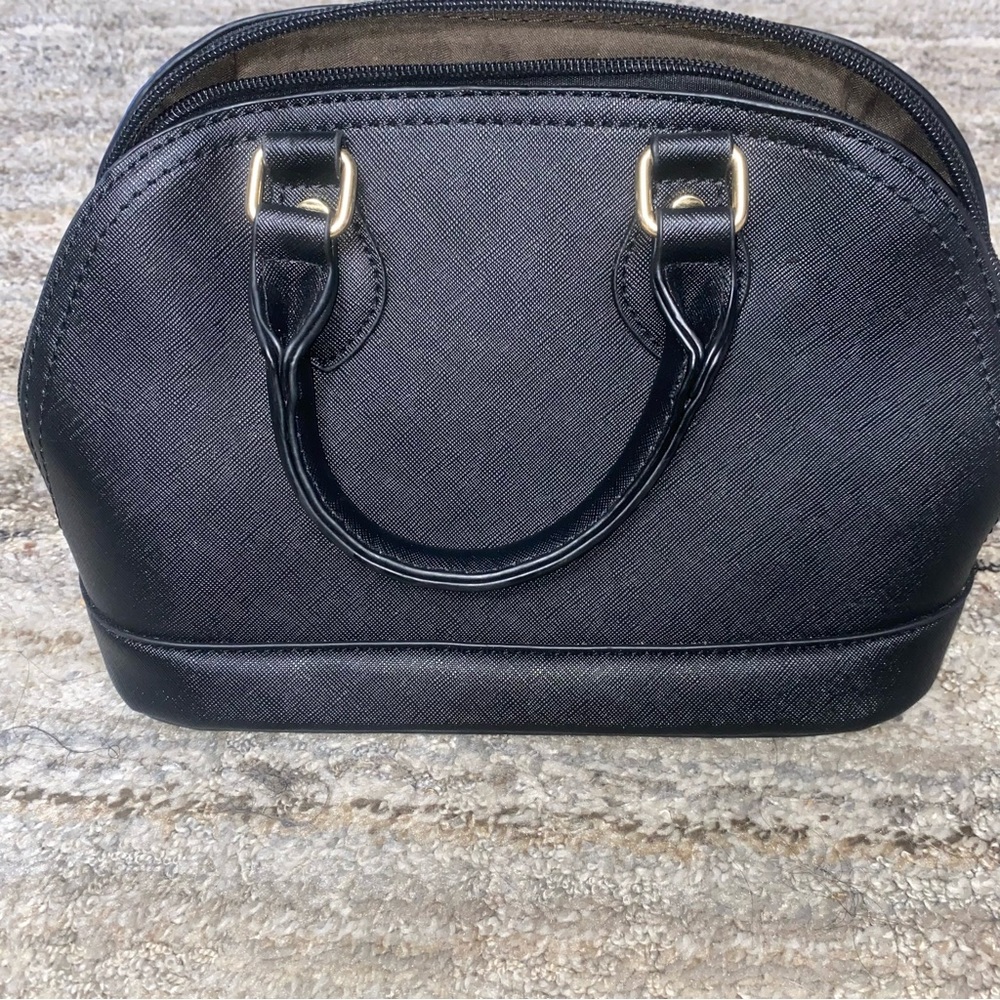 Black Saffiano Dome Satchel with Gold Accents (13)